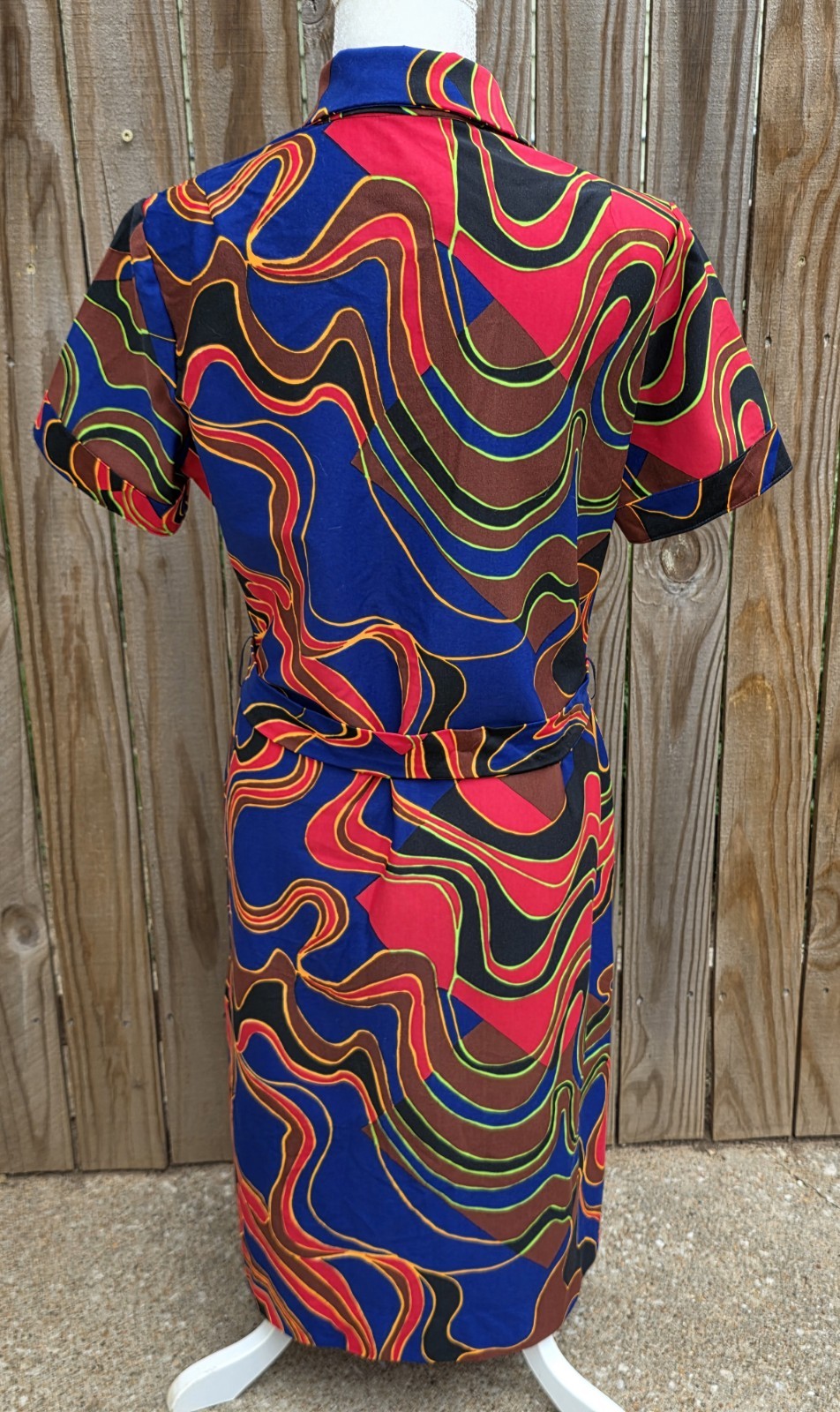 Vintage Lanvin Colorful Psychedelic Geometric Pointed Collar Short Sleeve Dress