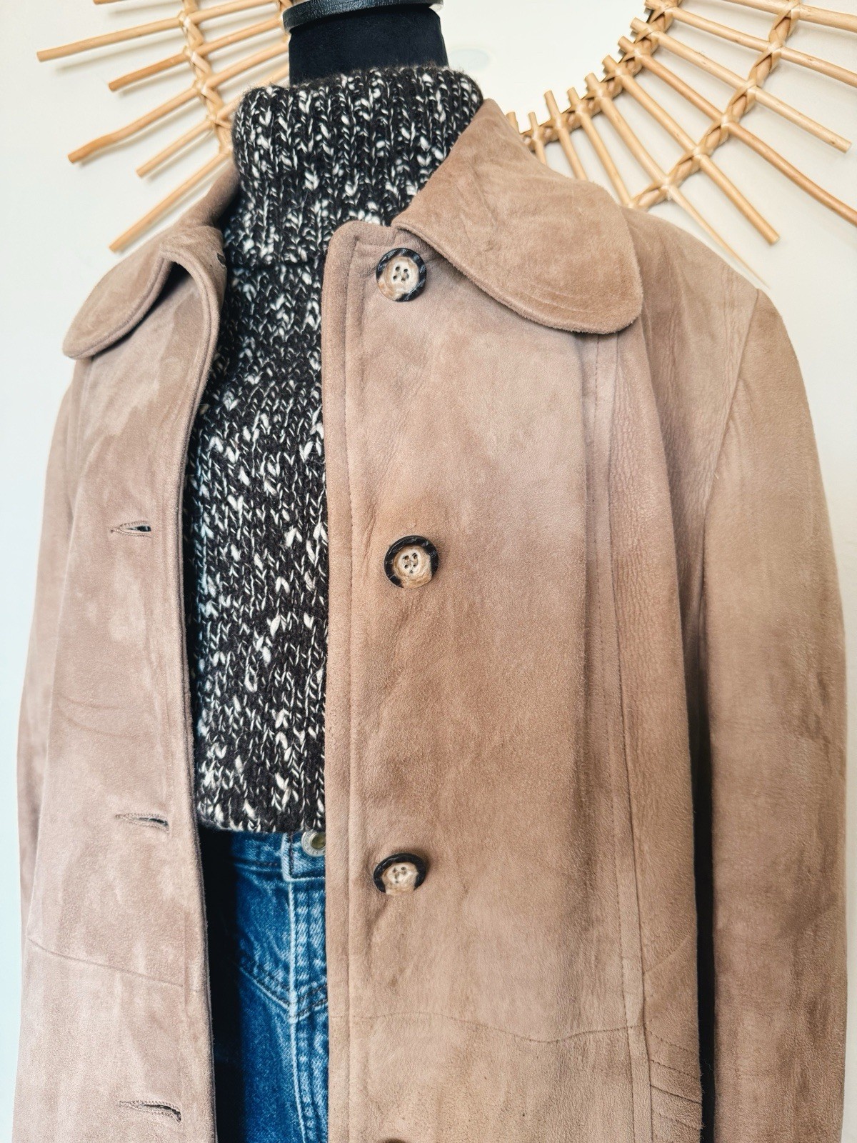 Vintage Leathers By New England Sports Wear Co. Suede Jacket In Camel Brown