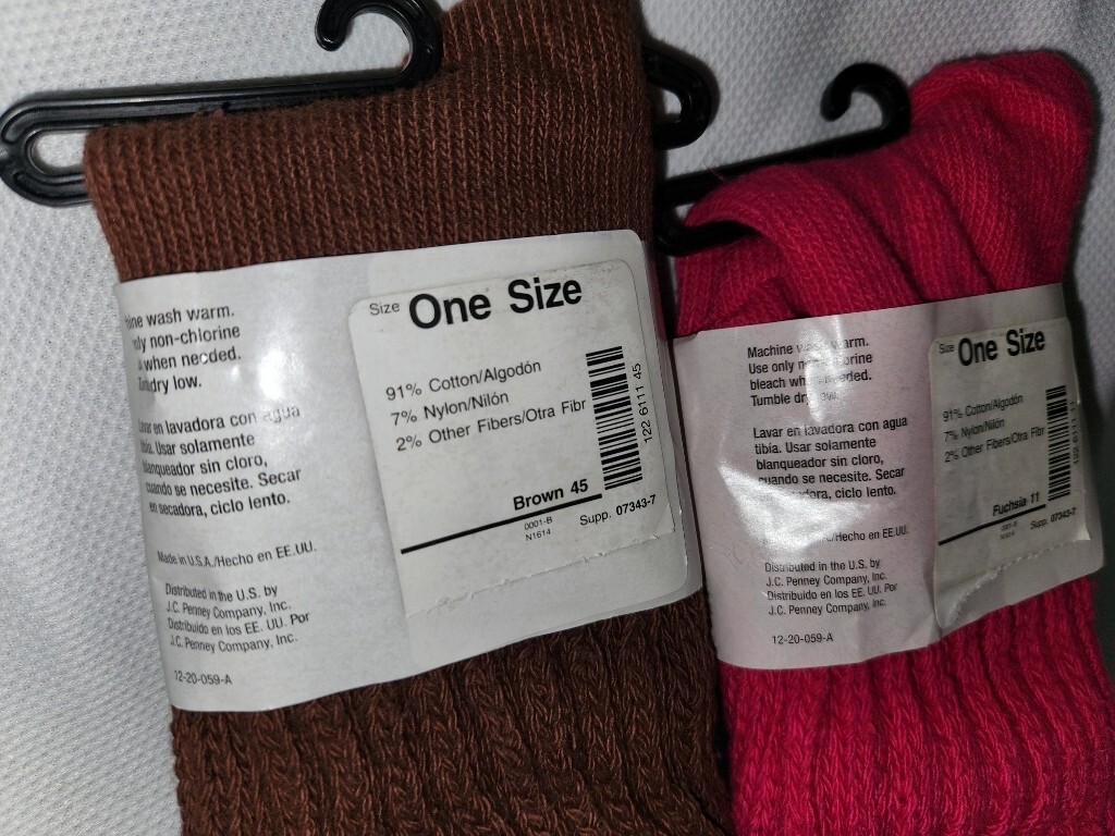 VTG 90’s 2 Pr Thick Socks JCP Slouch Brown Hot Pink Shoe Size 4/10 Yarnworks