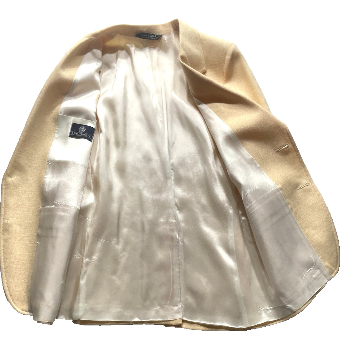 ANDHURST Women’s VTG 2-Button Lined Yellow Blazer Jacket USA Brass Buttons Sz SM