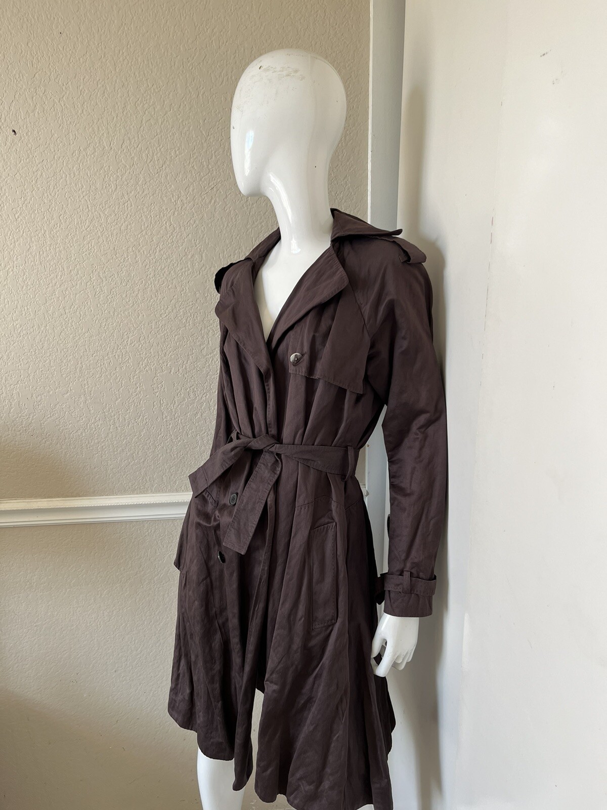 VIONNET VINTAGE! Dark Brown Cotton/Metal Belted Lined Trench Coat Sz EU 44