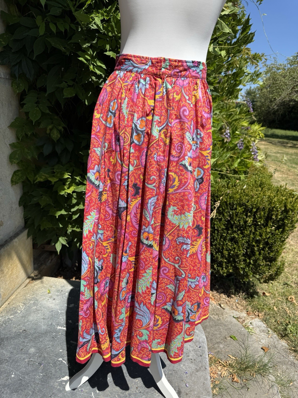 Vintage Kenzo Paris Cotton Skirt – Paisley Floral Print – Size FR 40 (M)