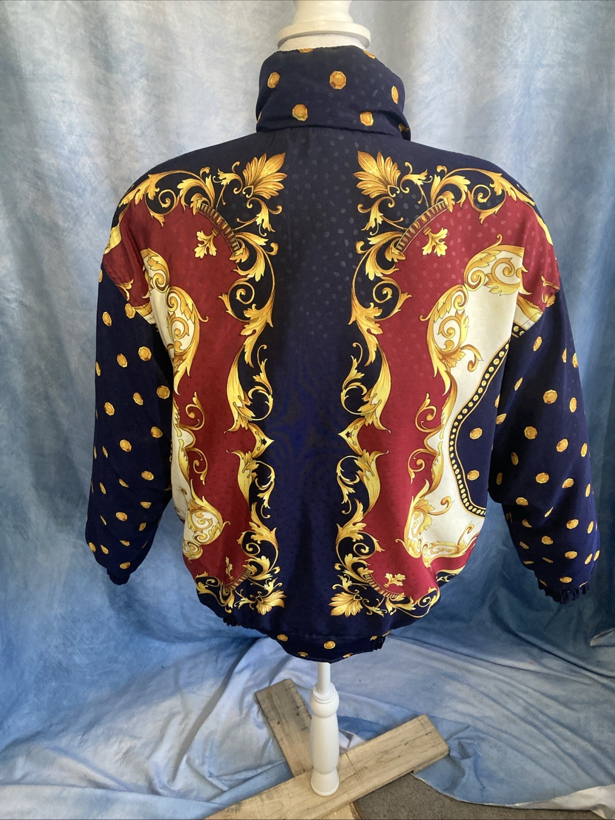 Vintage J Gallery Down Puffer Jacket Medium EUC Baroque Print 90s Korea Bomber