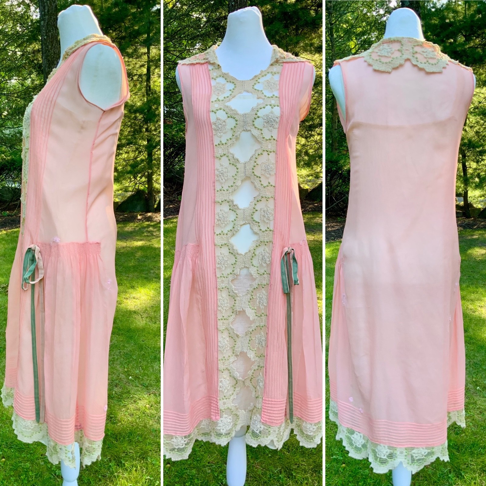 Rare 1920s Silk Chiffon Flapper Dress Art Deco Lace Dress Original Silk Slip Ant