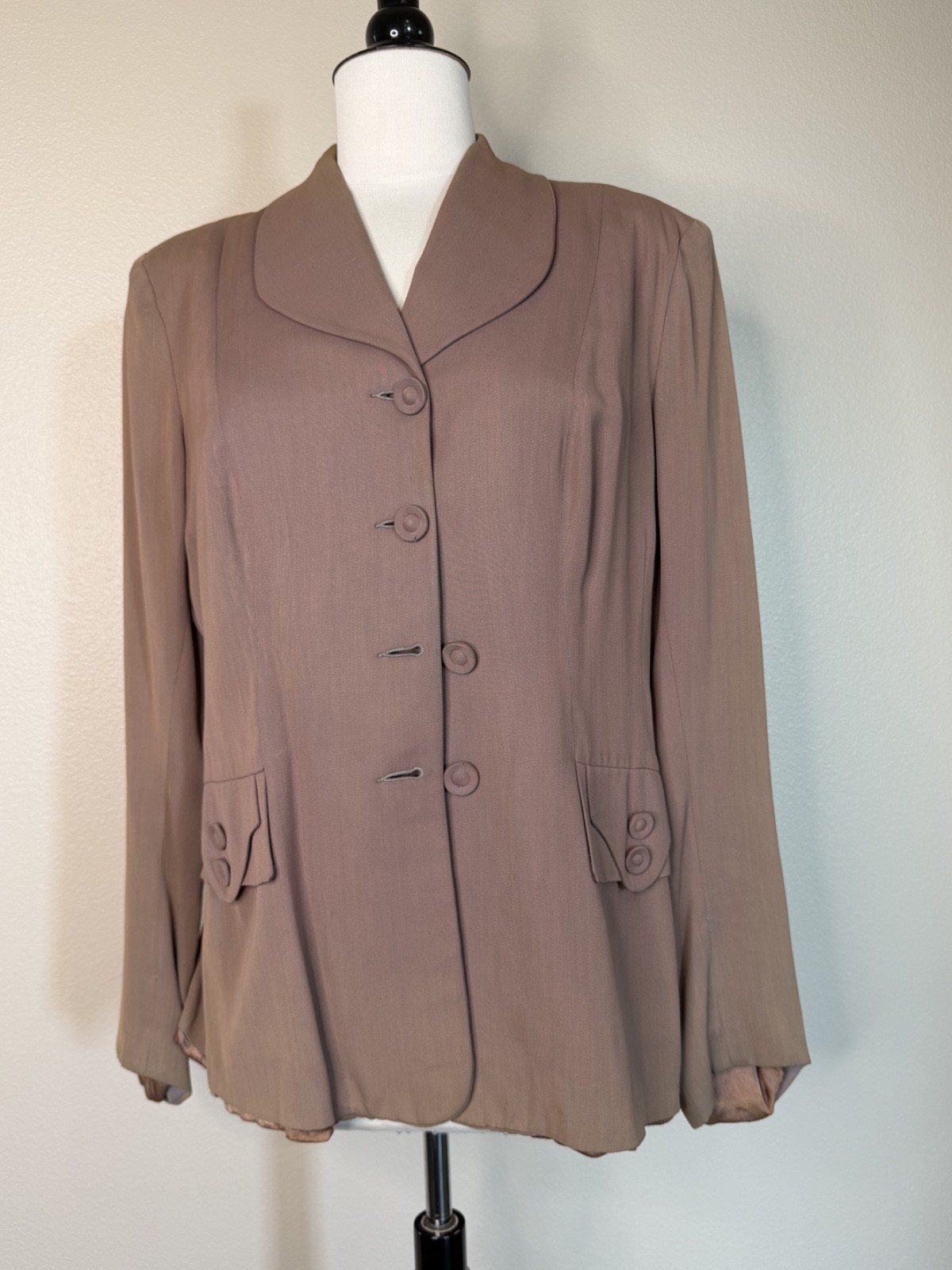 VTG 40s 50s Mauve Gabardine Suit Jacket Blazer Nipped Waist