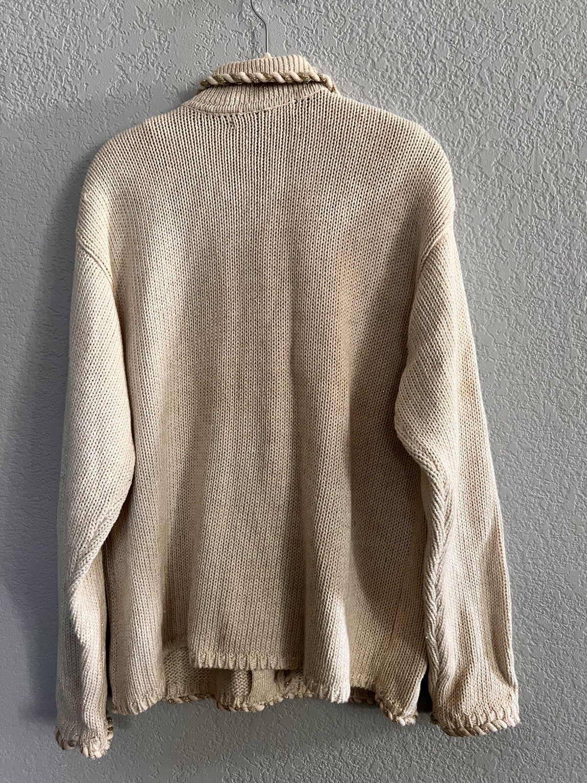 Vintage IB Diffusion Cream Gold Embroidered Bead Sweater Holiday Cardigan – LG