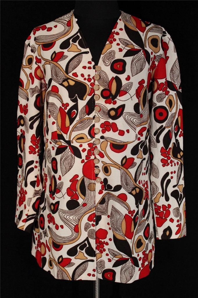 RARE FRENCH VINTAGE LATE 1970’S POLY KNIT LONG COLORFUL BLOUSE SIZE 38