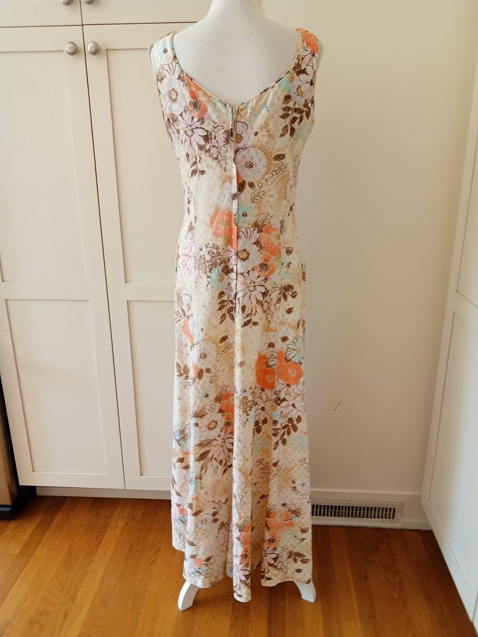 Vintage 60s 70s Serbin Of Florida Muriel Ryan Long Dress Metallic Floral L