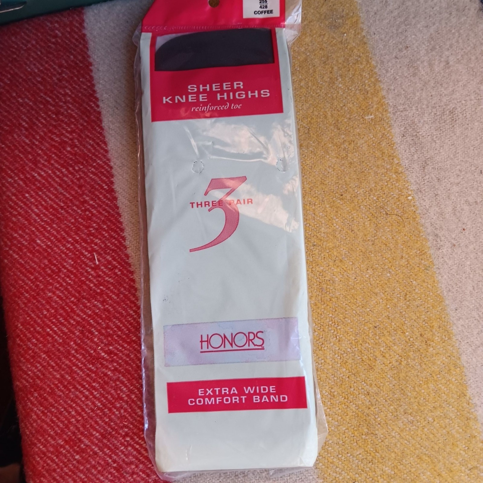 Honors Sheer Knee Highs 3 Pair Extra Wide Comfort Band Coffee Reinforced Toe