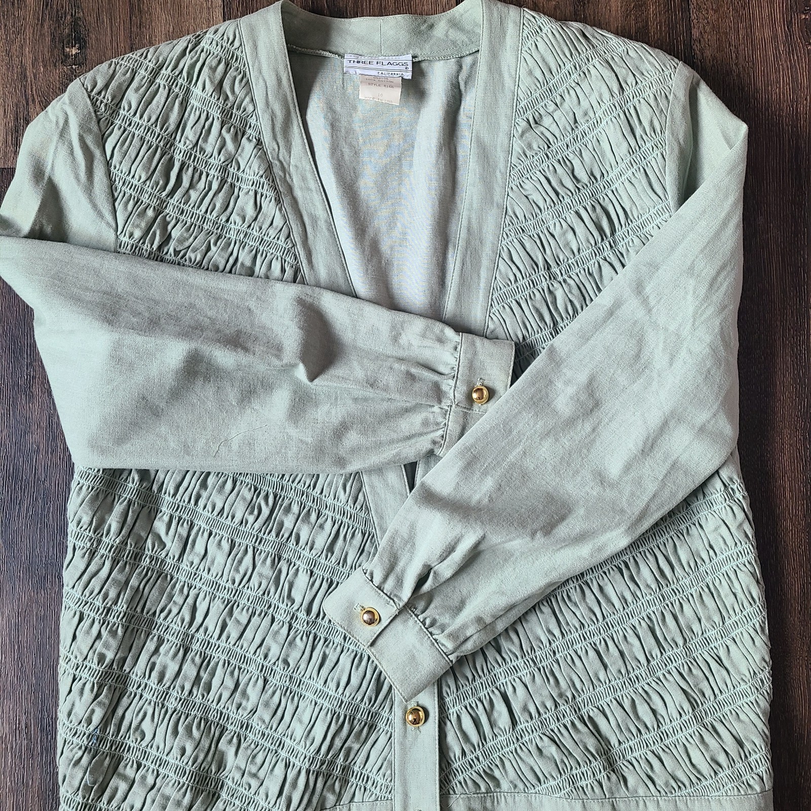 Three Flaggs California Cardigan Blazer Womens Size M 10 Sage Green Vtg Boho