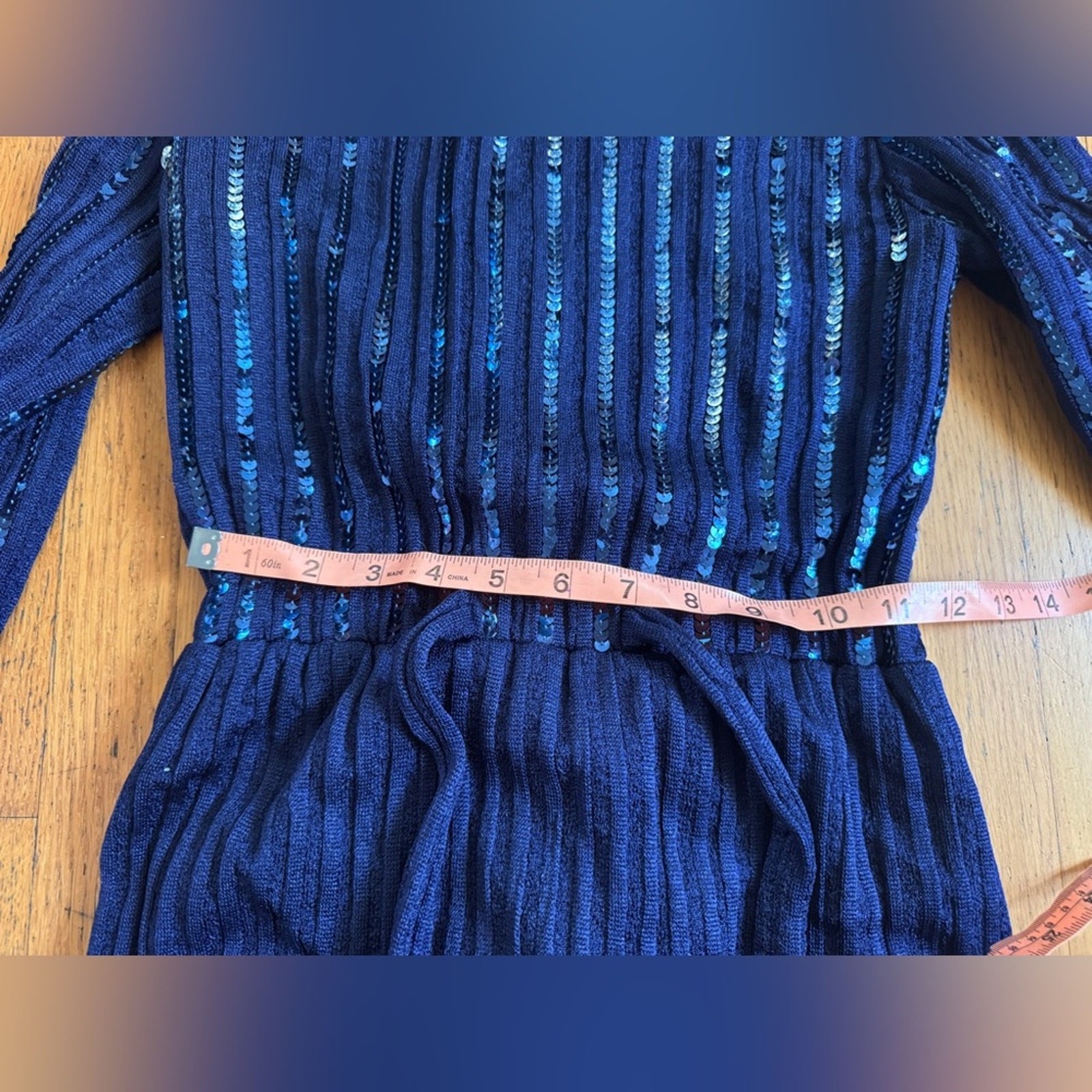 70s Vintage Perullo for Fred Perlberg Navy Blue Knit Maxi w Sequin Details Sz Xs