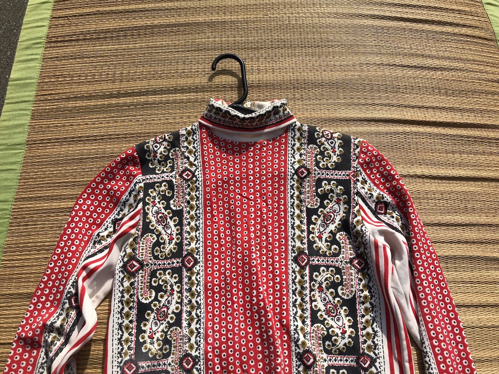 Vtg 60s 70s Aileen Mod Red Black Paisley Tunic Blouse Hippy Top M Boho Shirt