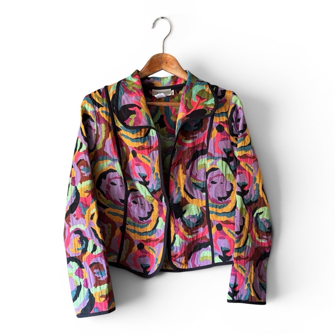 VTG Canvasbacks Multicolor Swirl Print Blazer Pink Purple & Turquoise Size M