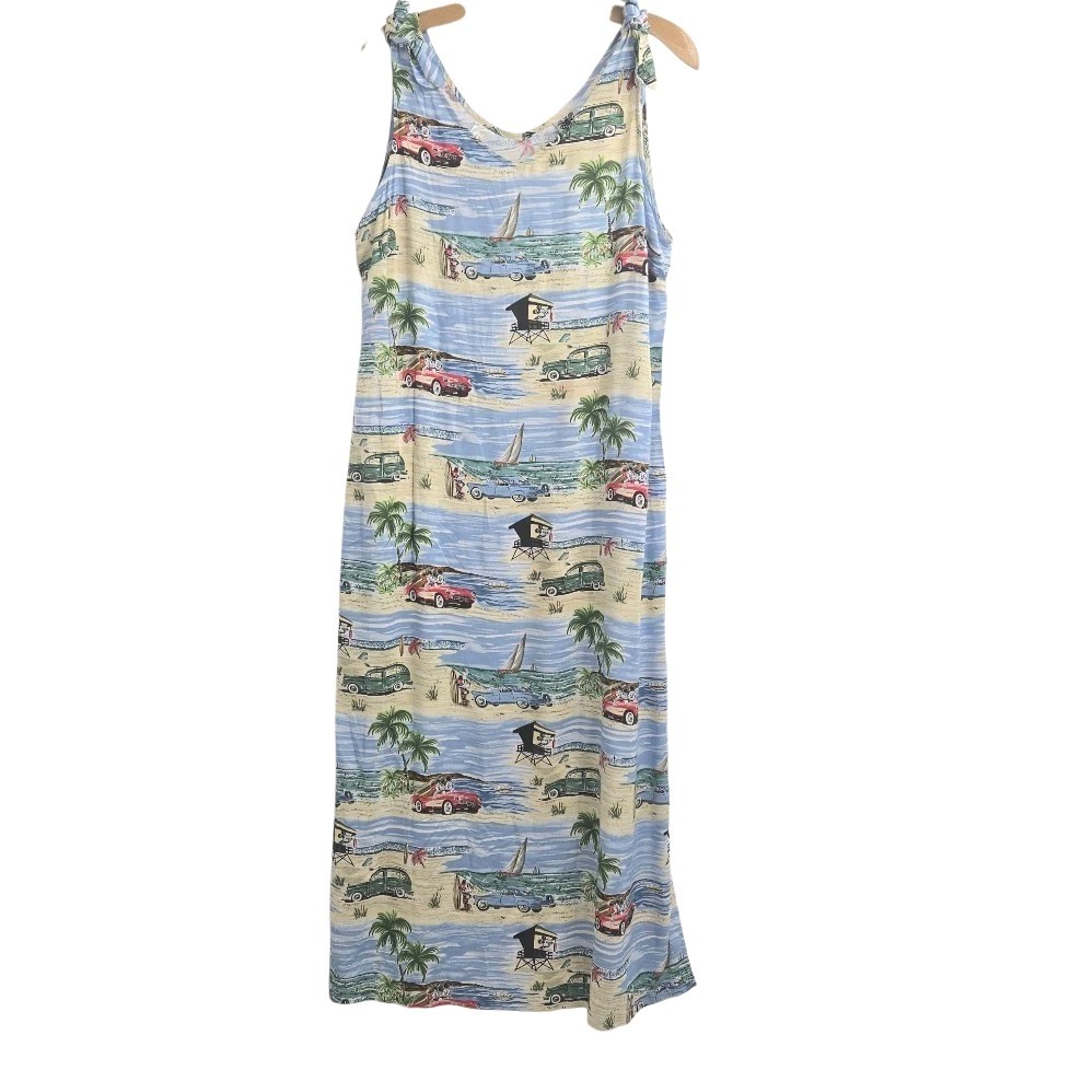 Disney Catalog Dress Size Large Maxi Classic Car Hawaiian Beach Mickey Minnie