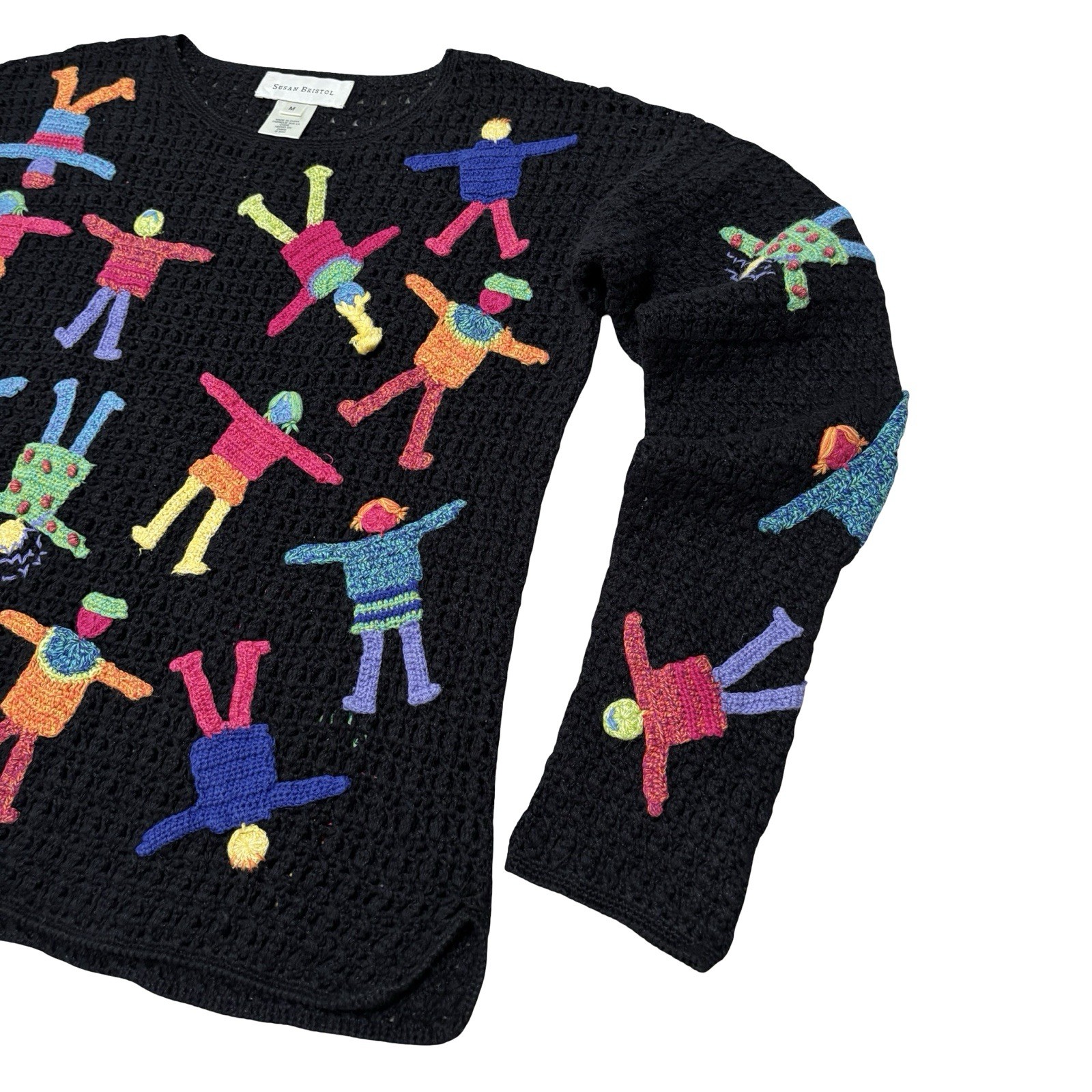 Vintage Susan Bristol Women’s Vibrant Knit Retro Open Knit Sweater Sz M 19 x 23
