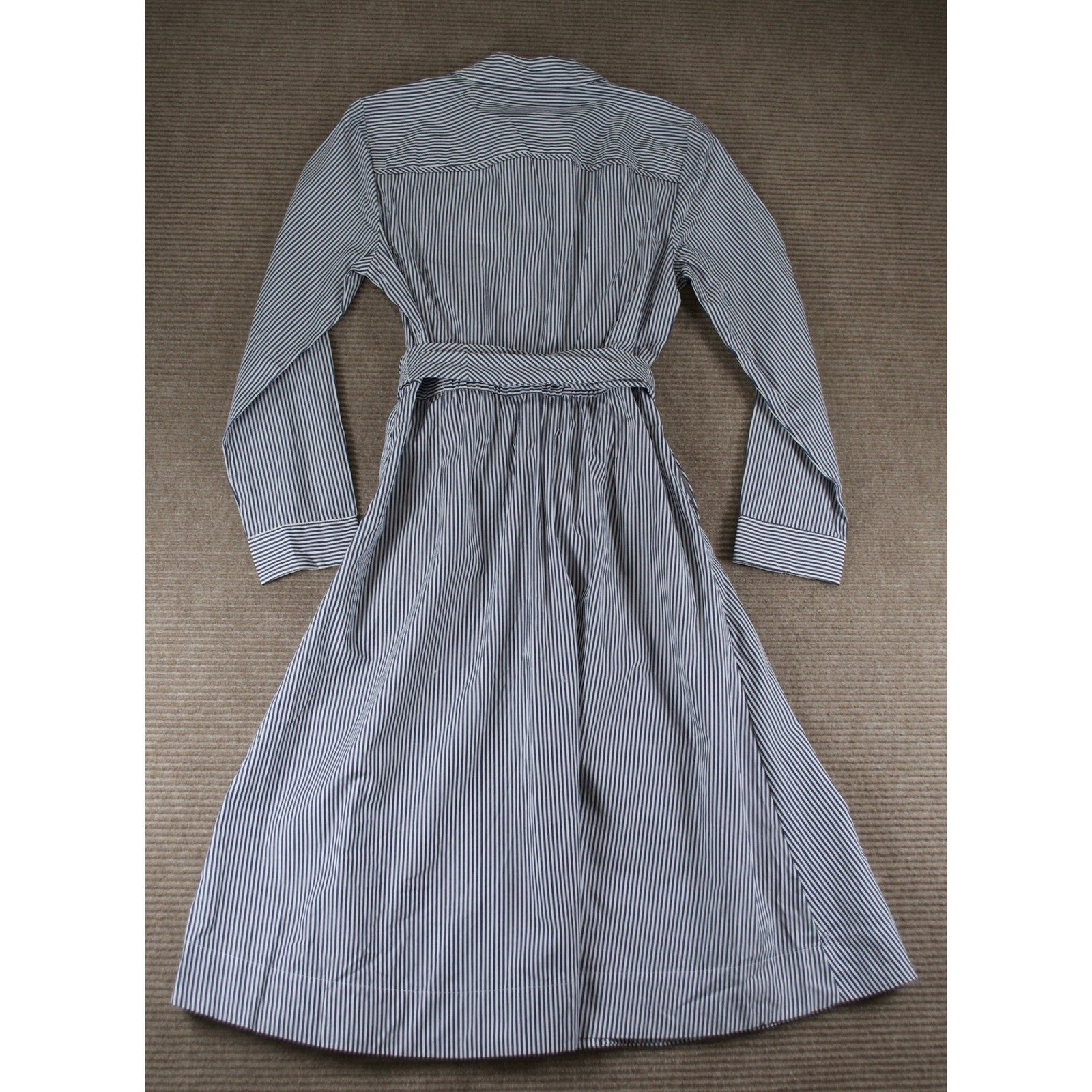 J Crew Navy Stripe Cotton Poplin Midi Shirt Dress 6 NWT Belted Coastal Grandma