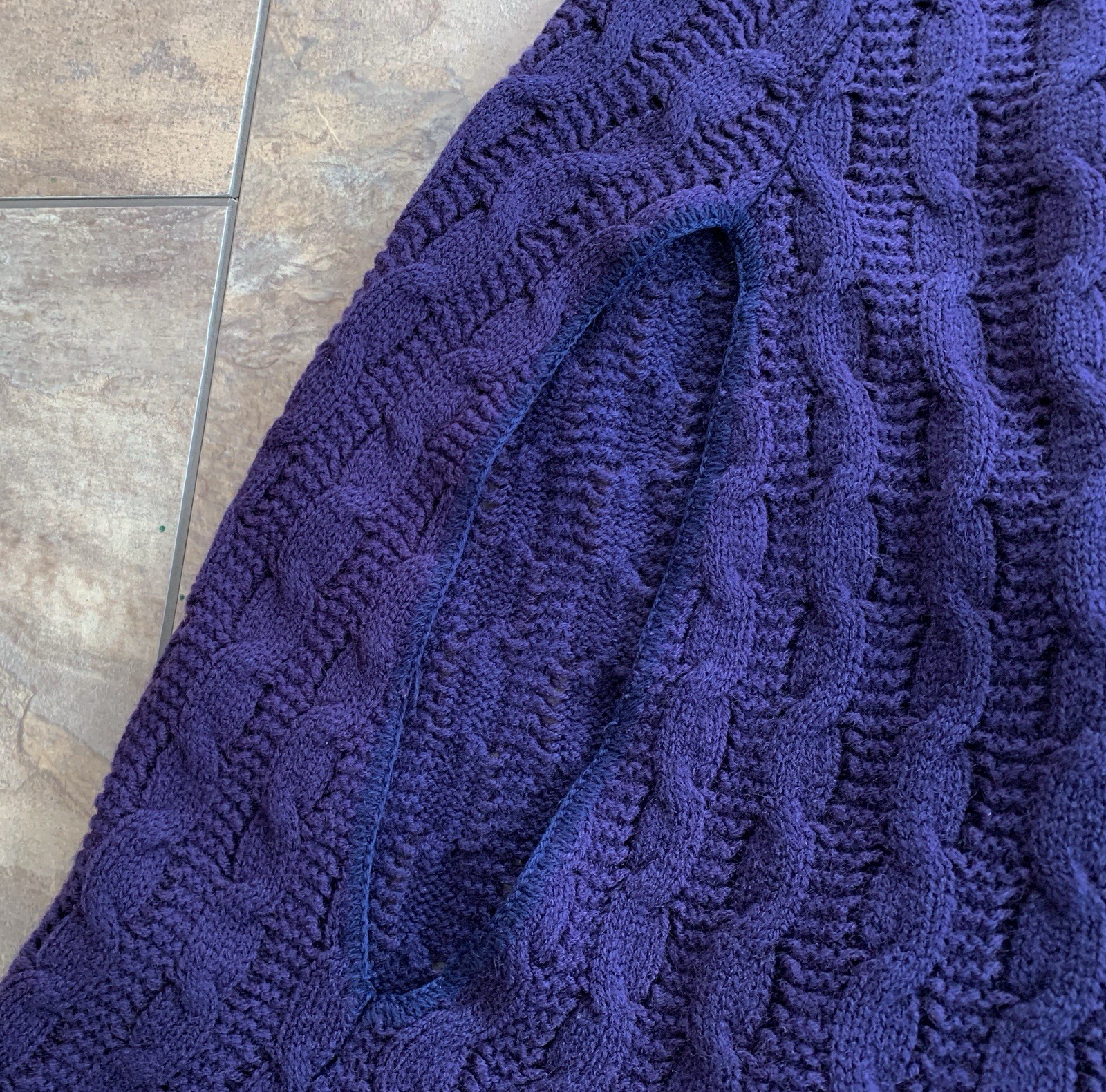 Vintage 70s Sturbridge Blue Cable Knit Sweater Cape Poncho Collared