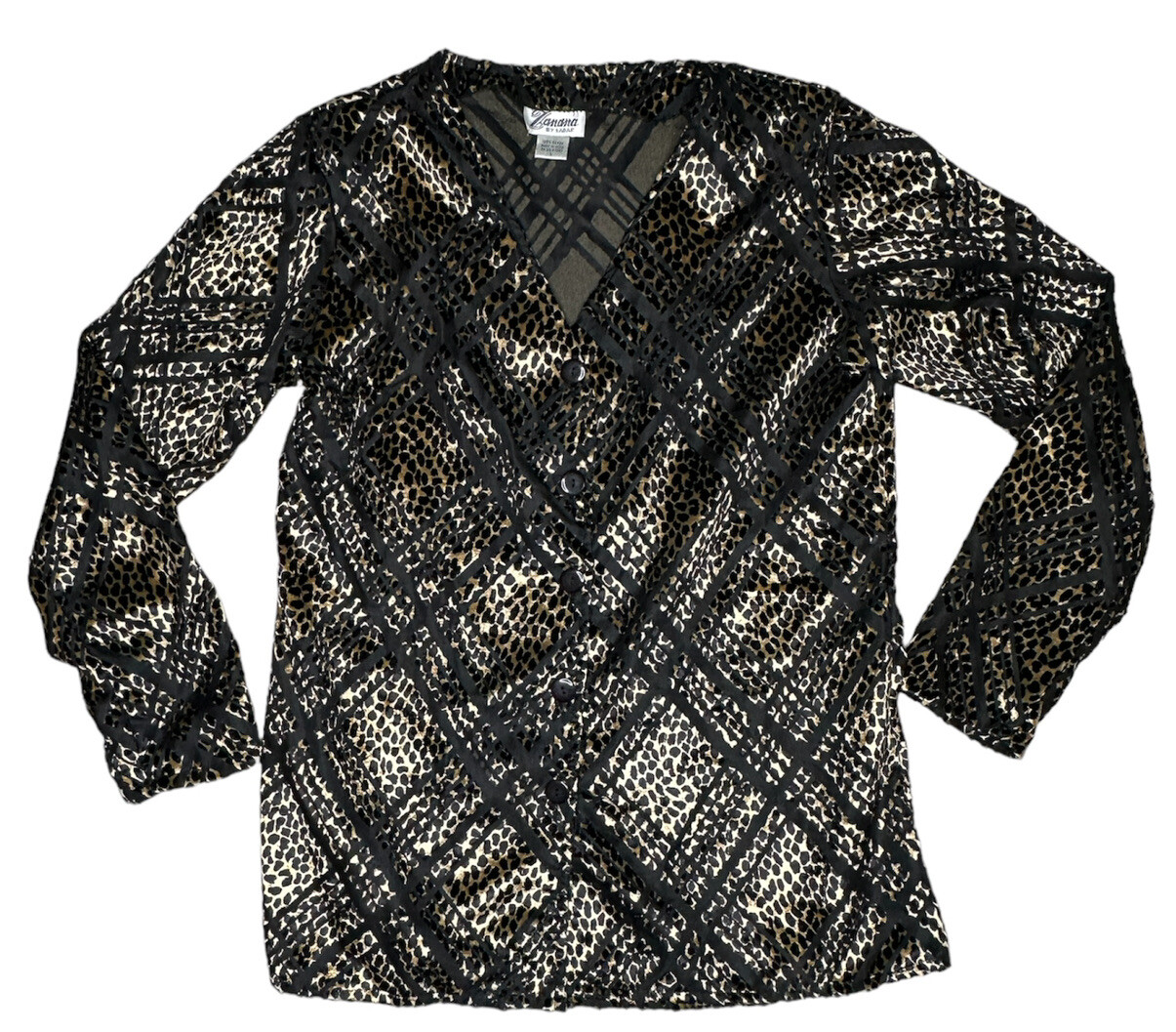 Zanana By Saraf Animal Print Button Down Long Sleeve Blouse Top Size Large Soft