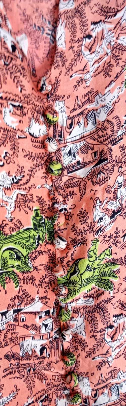 Vintage Handmade Tea Dress 0 XXS Orange Midi Fit & Flare COTTAGECORE ROCKABILLY