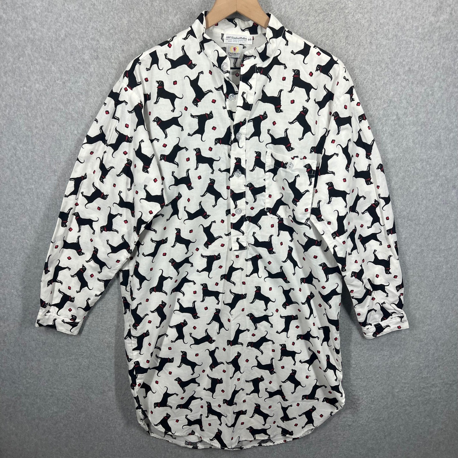 Vintage Embassy Dog Print Shirt Dress Women S White Black Labrador Cotton USA