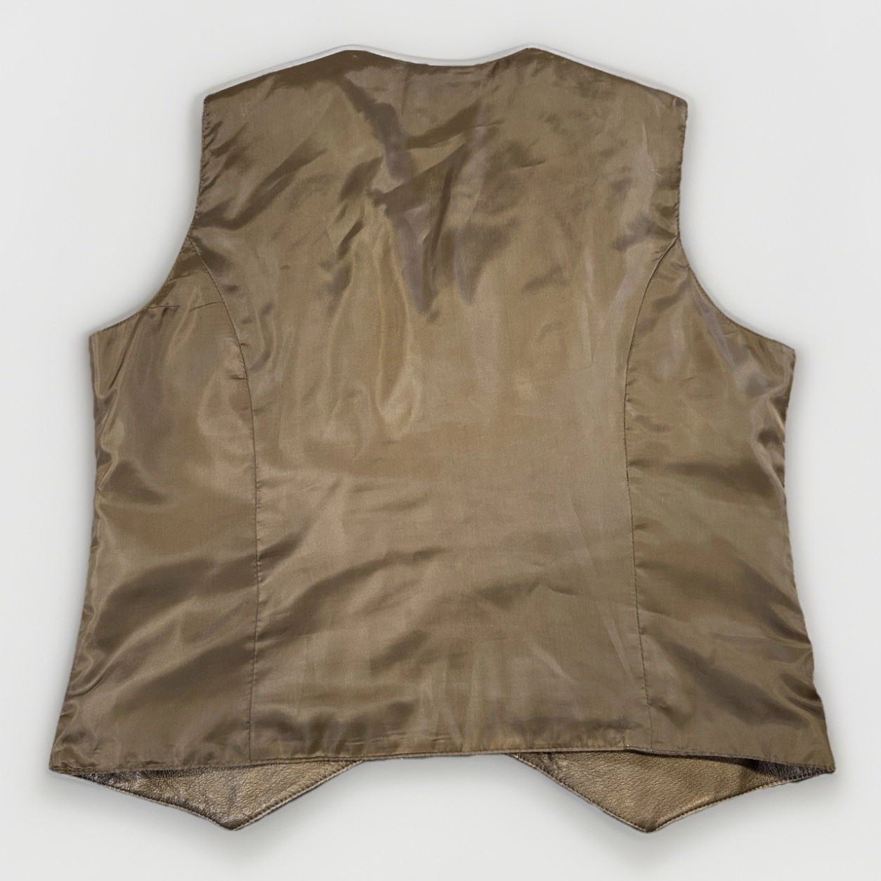 VTG 90s Newport News Styleworks Leather Vest Bronze Brown Western Zip Up Size L
