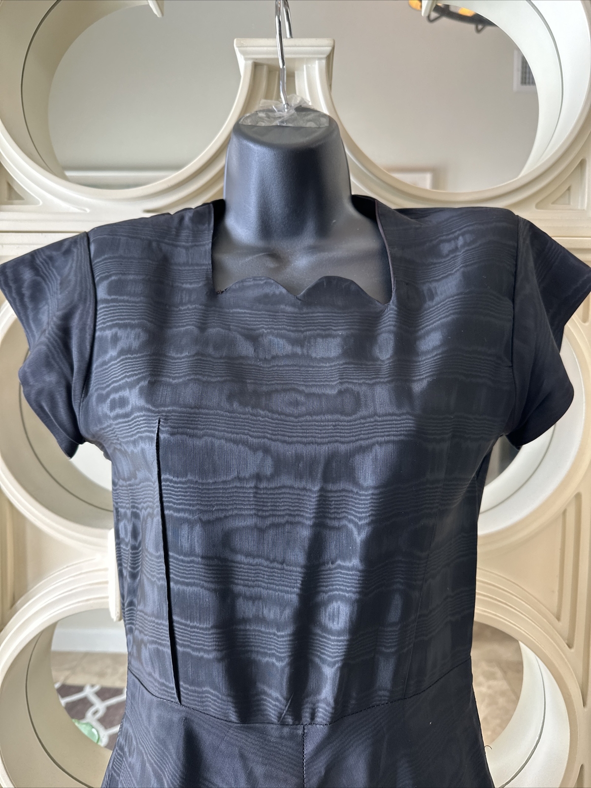 Black Silk Moire Sweetheart Neck 40s Dress From Estate Sale Of Matthew Weiner XS