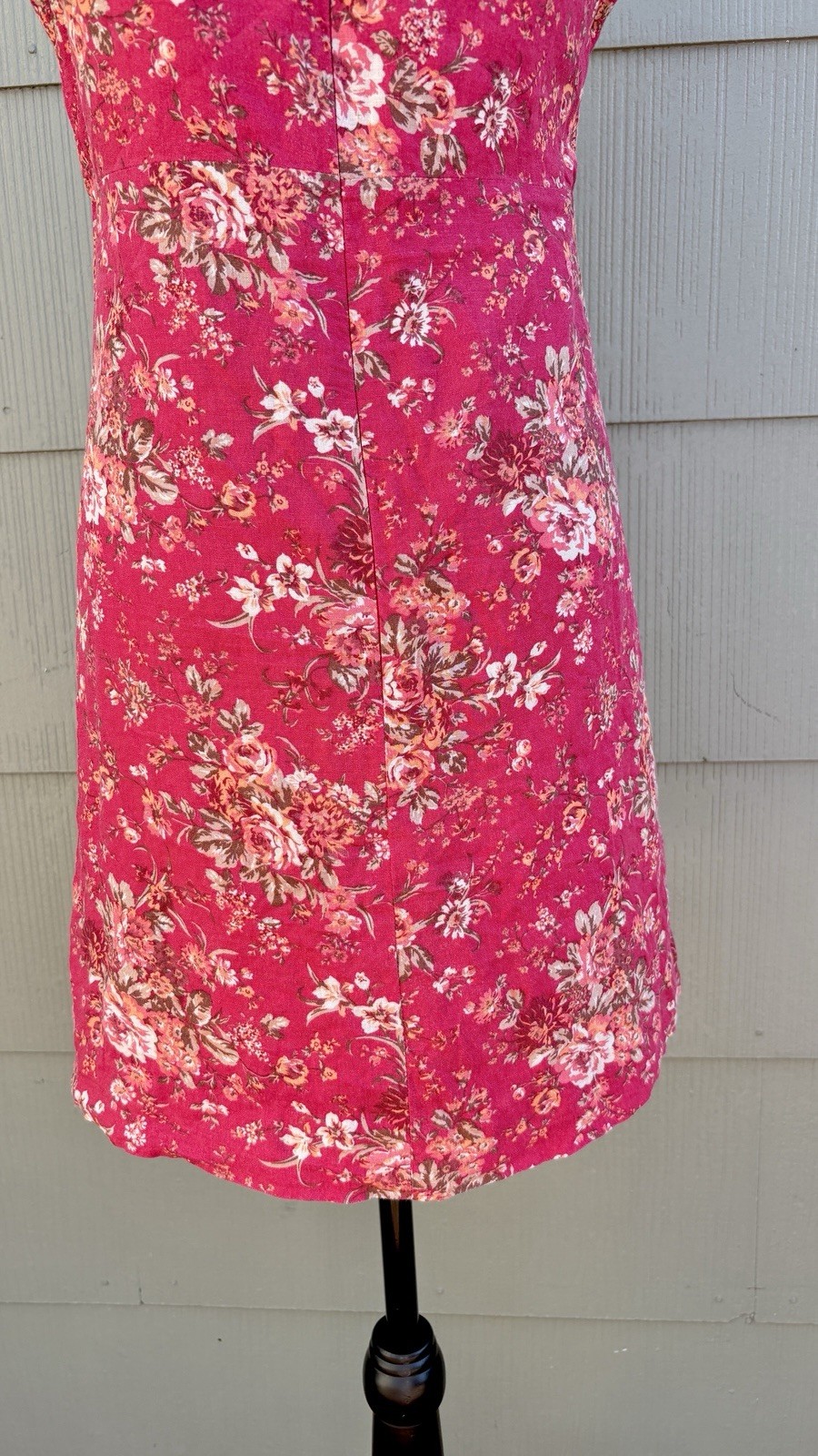 vtg Laura Ashley 80s 90s Cottage Boho Red Floral Linen Tank Shift Mini Dress