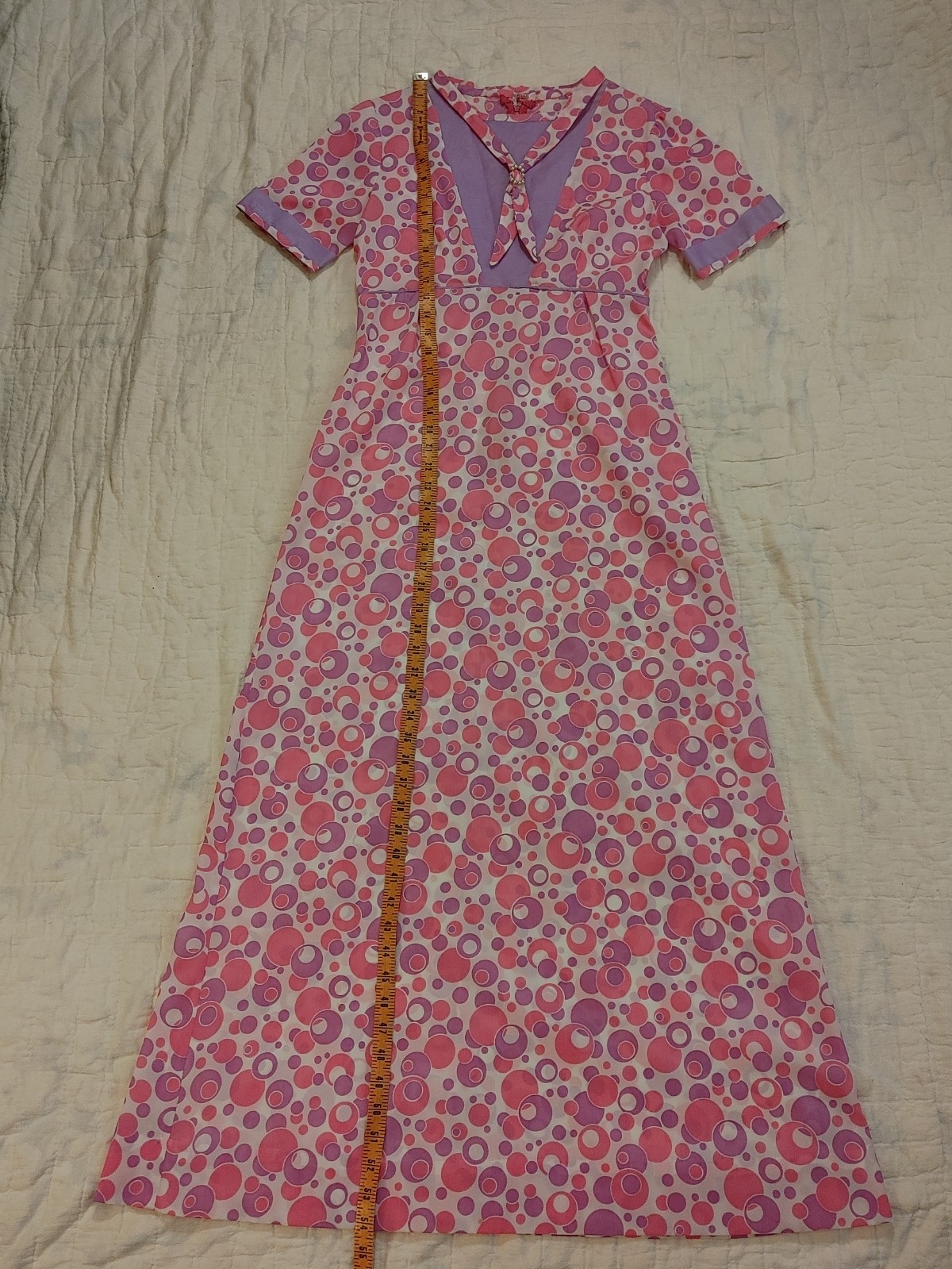 Vintage 1960s Mod Maxi Dress Pink Purple Bubble Print Psychedelic HandmadeGroovy