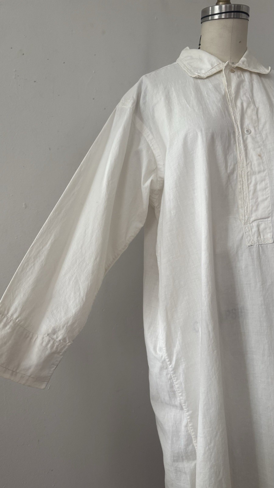 Antique Edwardian 1910s 1920s Cotton Night Shirt Dress Workwear Smock Oversized