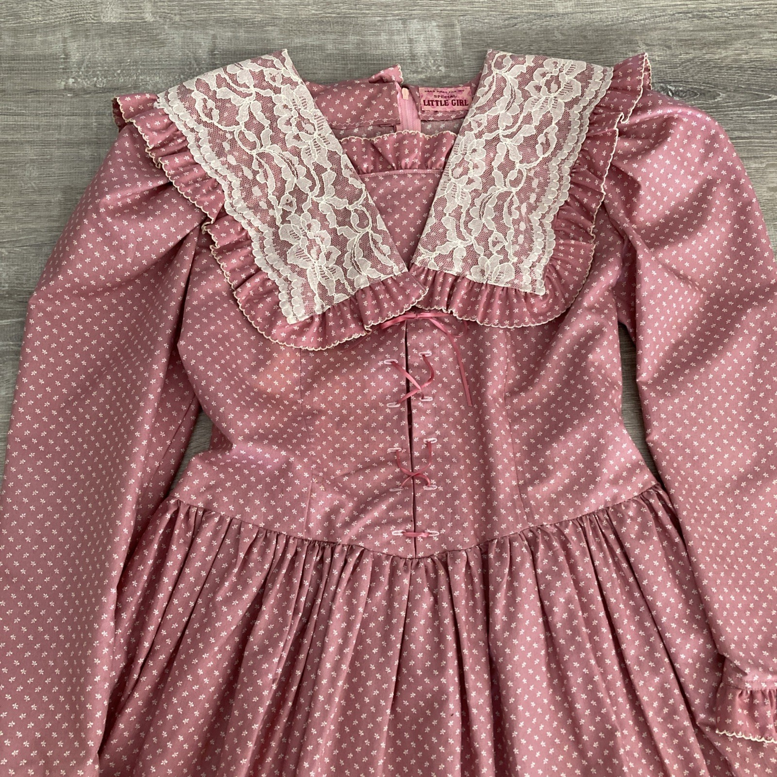 Vintage Hand Made For My Special Little Girl Prairie Dress Sz M Pink Floral Midi