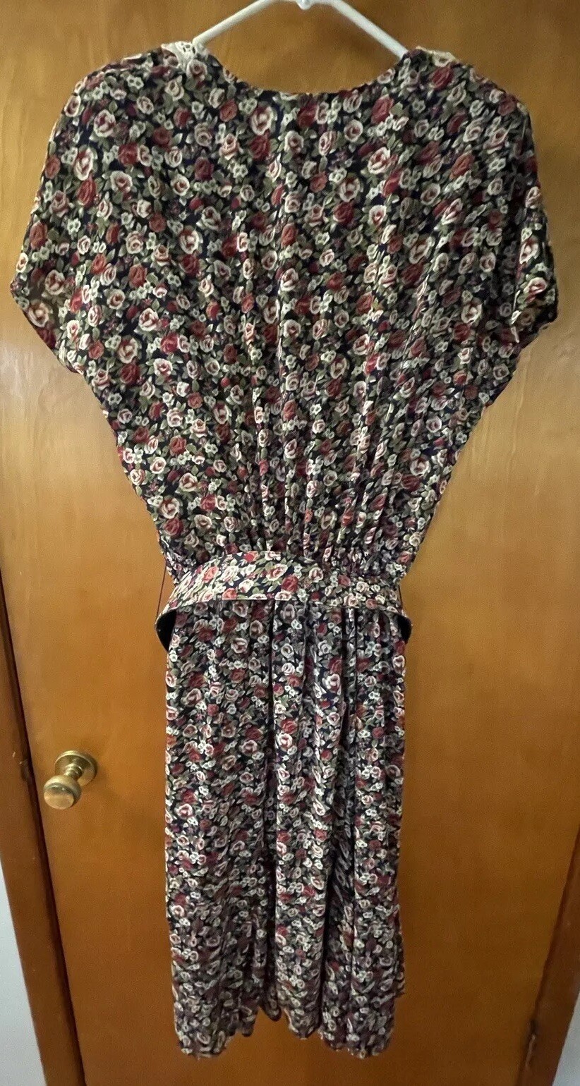 Pellini Petite By Von Bramlett Vintage Belted Dress Rose Pattern Lace Collar 12p