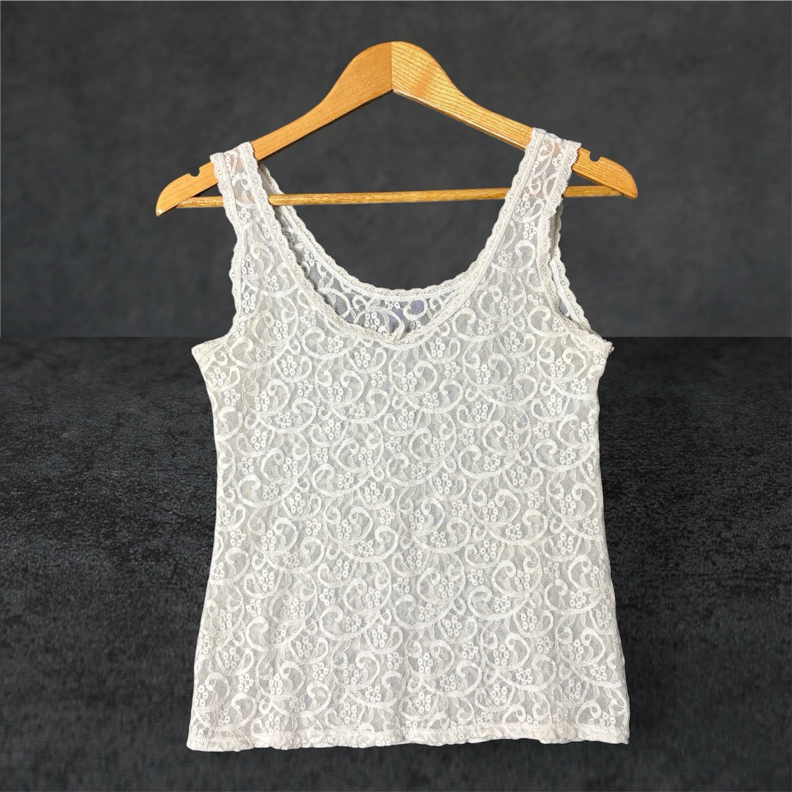 Vintage Maidenform Lace Camisole Tank Top White Sheer ILGWU USA Size 36