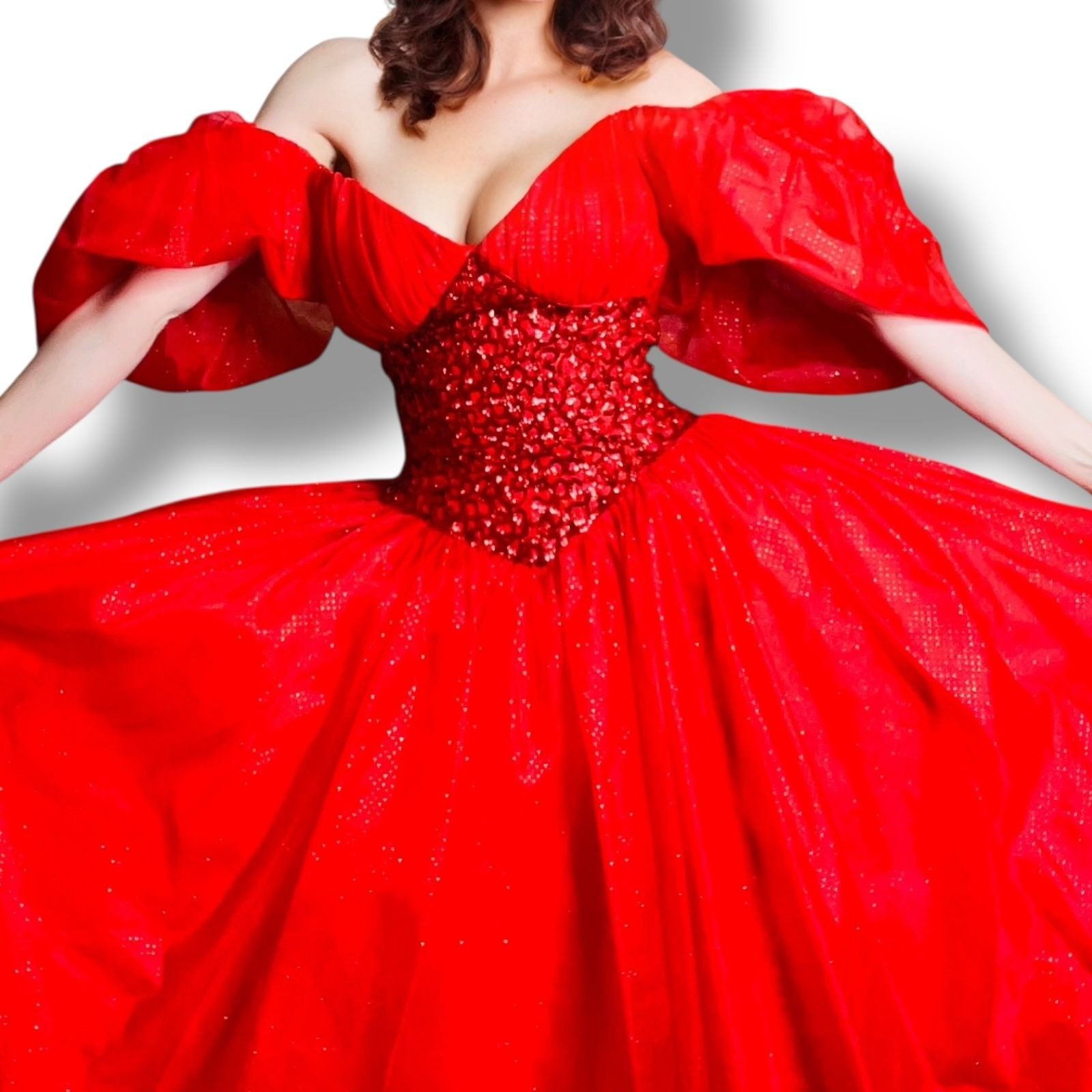 Vintage Mike Benet Red Off the Shoulder Ball Gown Style Gown Dress 8 / Small 25″
