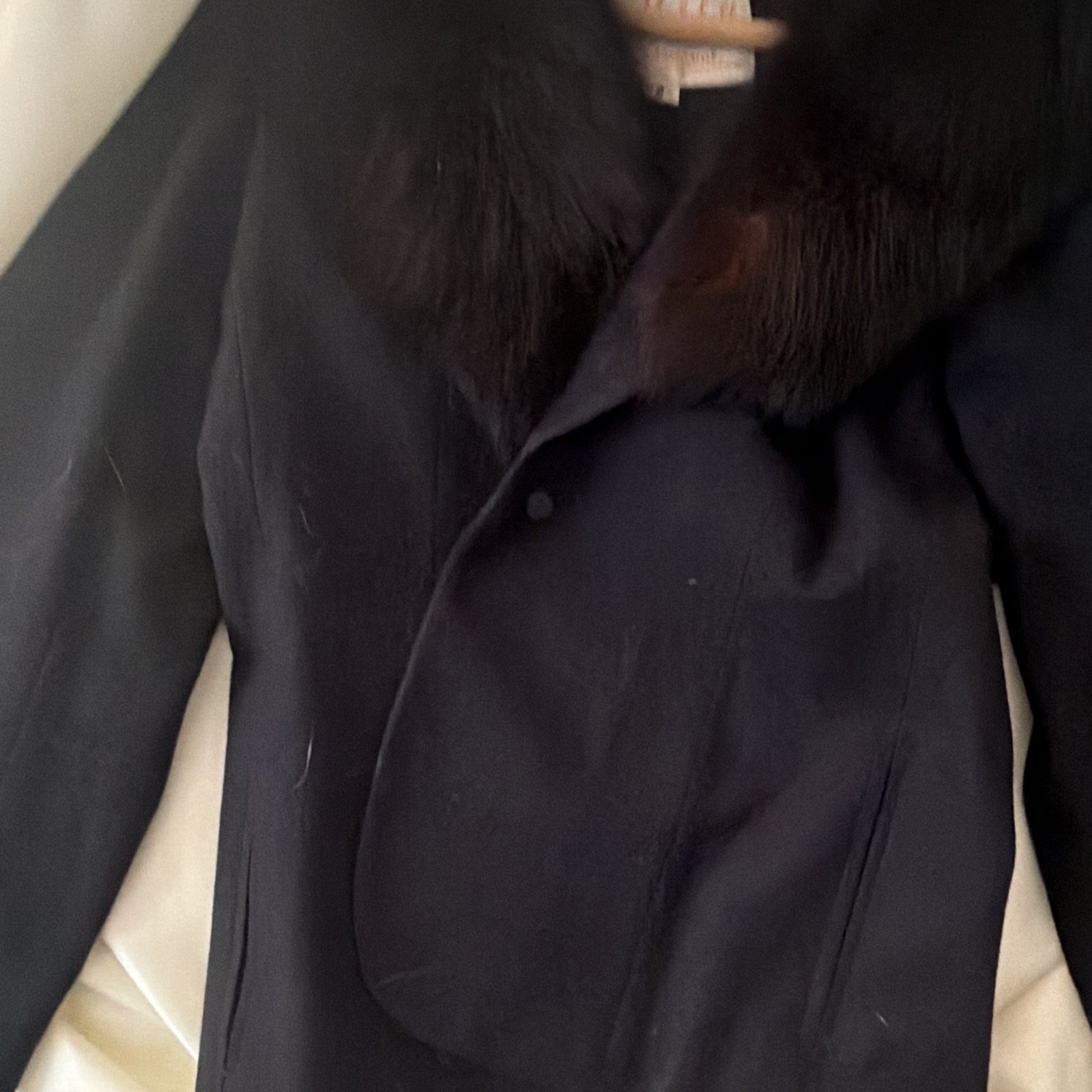 Robert Meshkoff Black Jacket with Fur Collar, Size 8 Regular