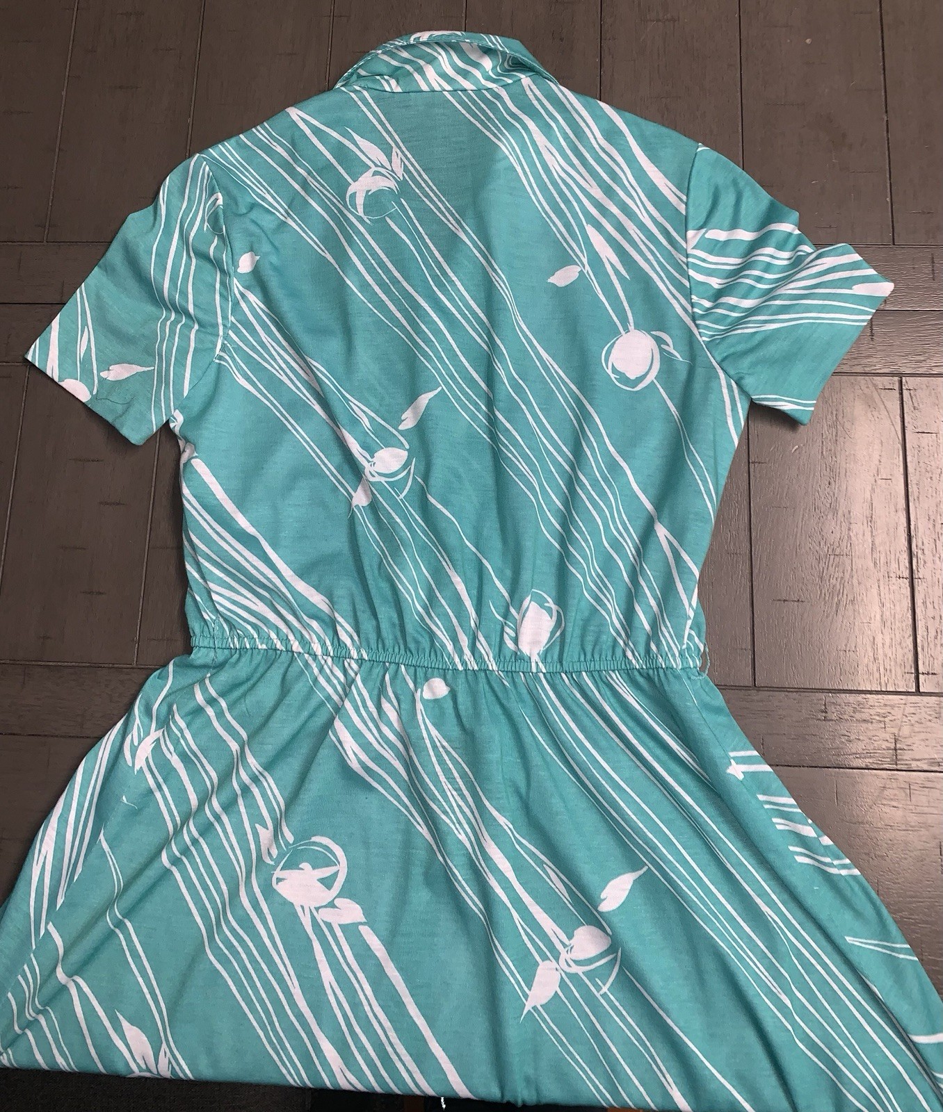A7 VTG 80s R&K ORIGINALS TROPICAL FLORAL AQUA/WHITE SHIRT DRESS 7/8 ROCKABILLY