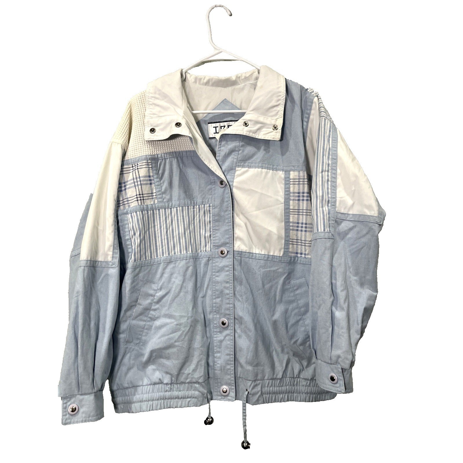 Izzi 90s Patchwork Jacket Womens Sz L Blue Anorak Colorblock Retro Windbreaker