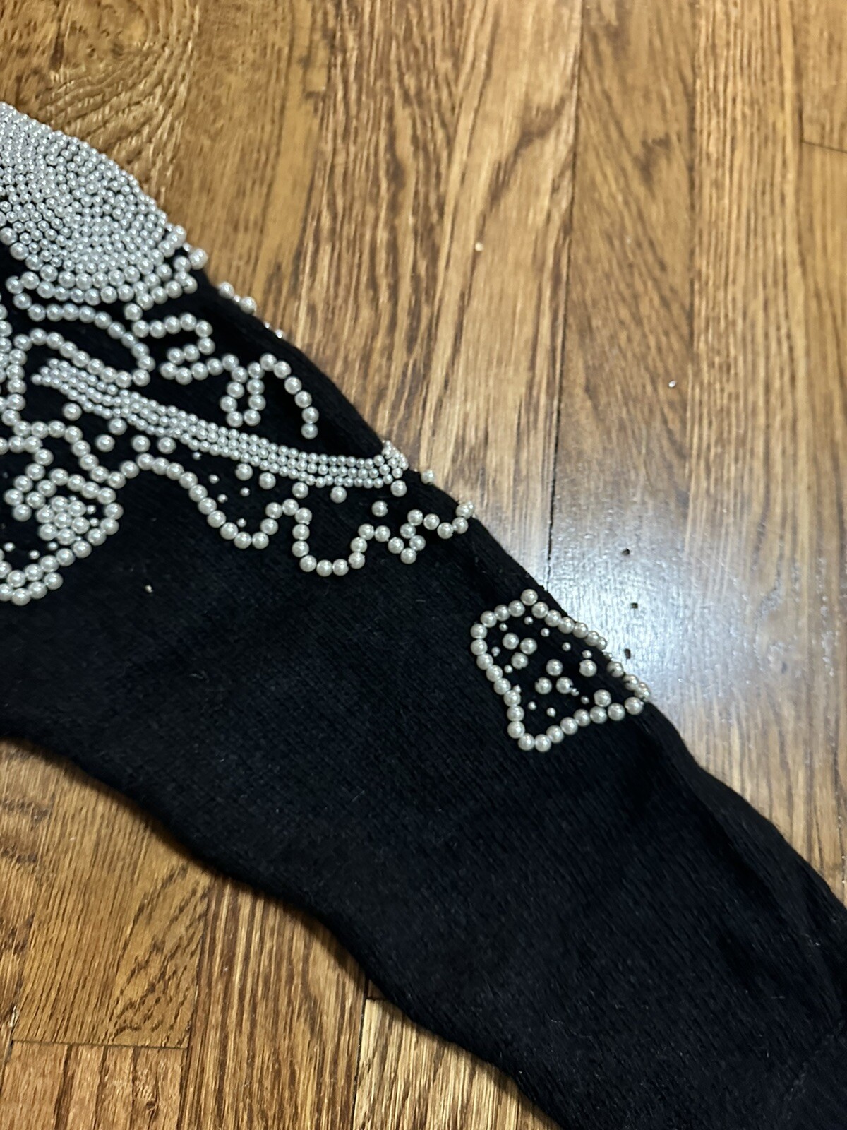 Vintage Gladys Bagley Silk/Angora/Lambswool Black Sweater Heavy Pearl Beading M
