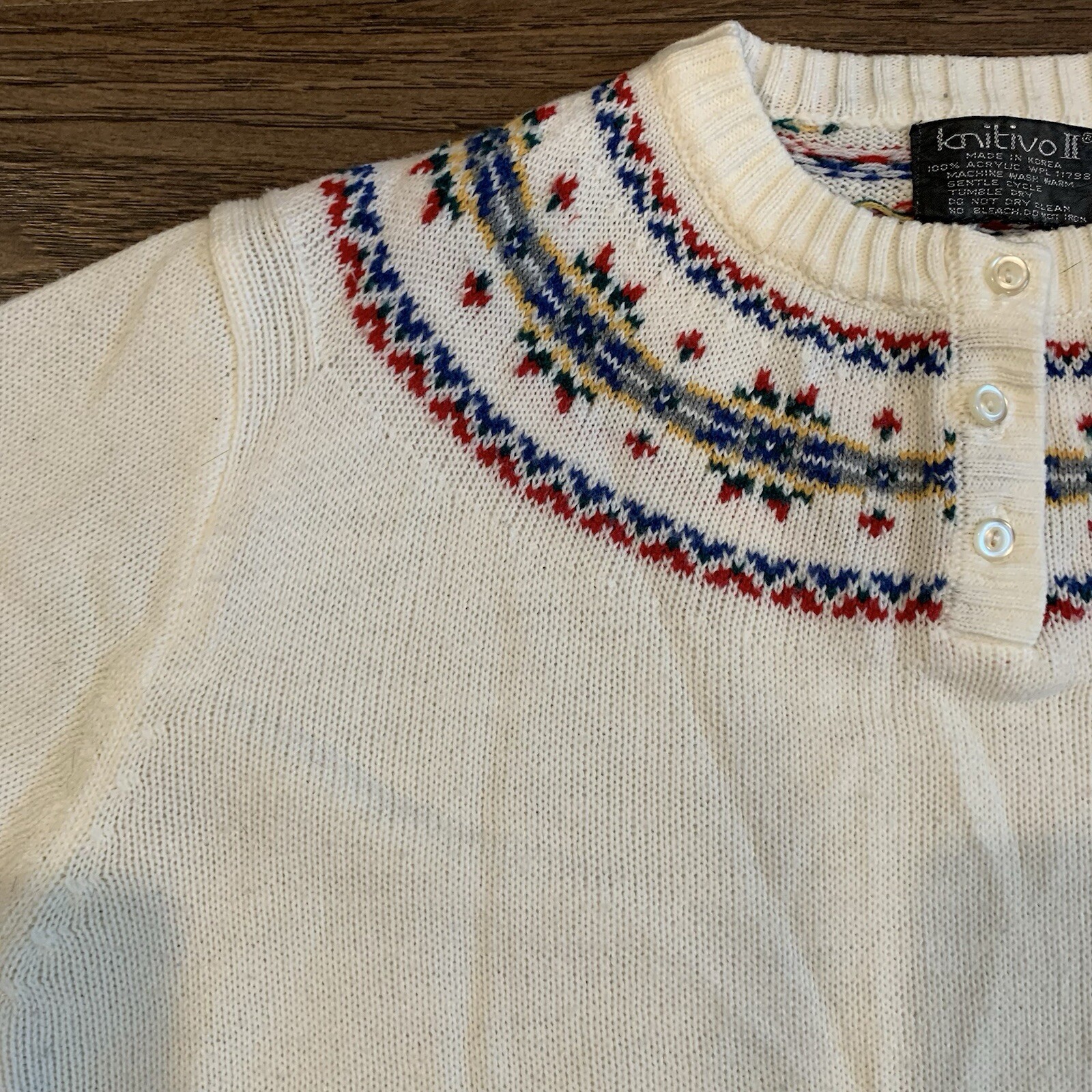 Vintage Women’s Sweater Size 42 Knitivo II Ivory White Pullover Fair Isle