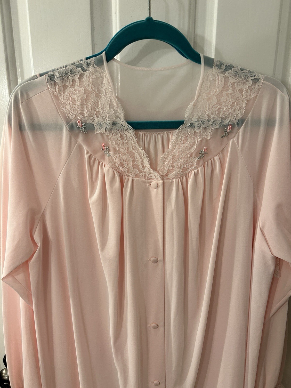 Vintage 2 Piece SHADOWLINE Pink Lace PEIGNOIR Robe (M) And Nightgown (L) Set