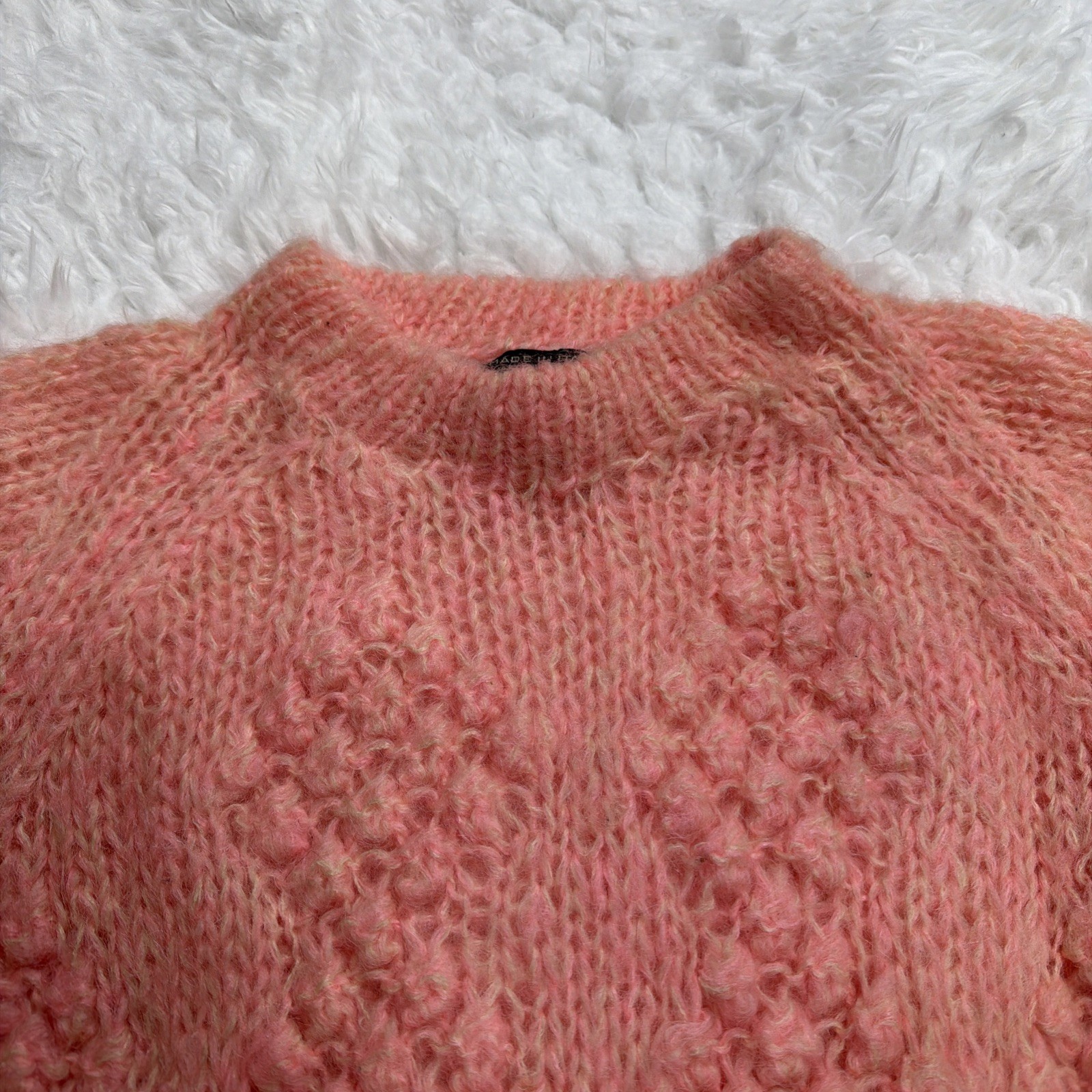 Rare! Vintage 1950’s Sweater Wool Mohair Thick Knit Made In Italy Pink Bobble 38