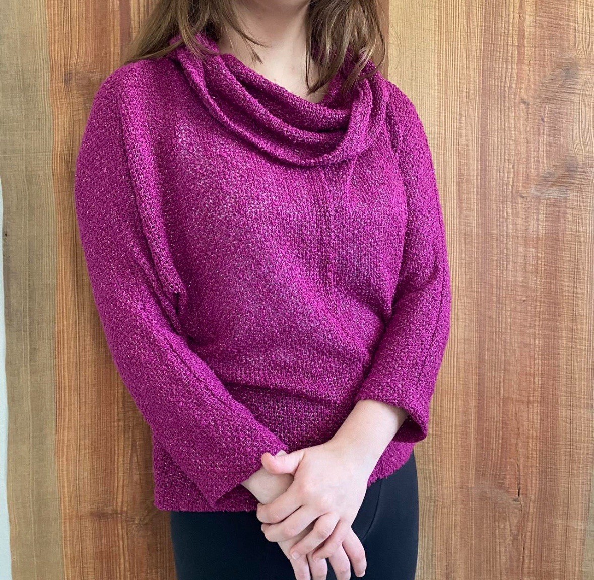 VTG Evelyn De Jonge Cowl Neck Top Sweater Medium Raspberry Pink Gold Sparkle M