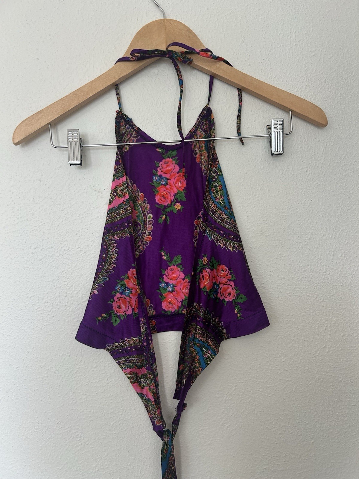 Vintage 1970s 70s Two Piece Set Halter Top Wide Leg Palazzo Pants Paisley Medium