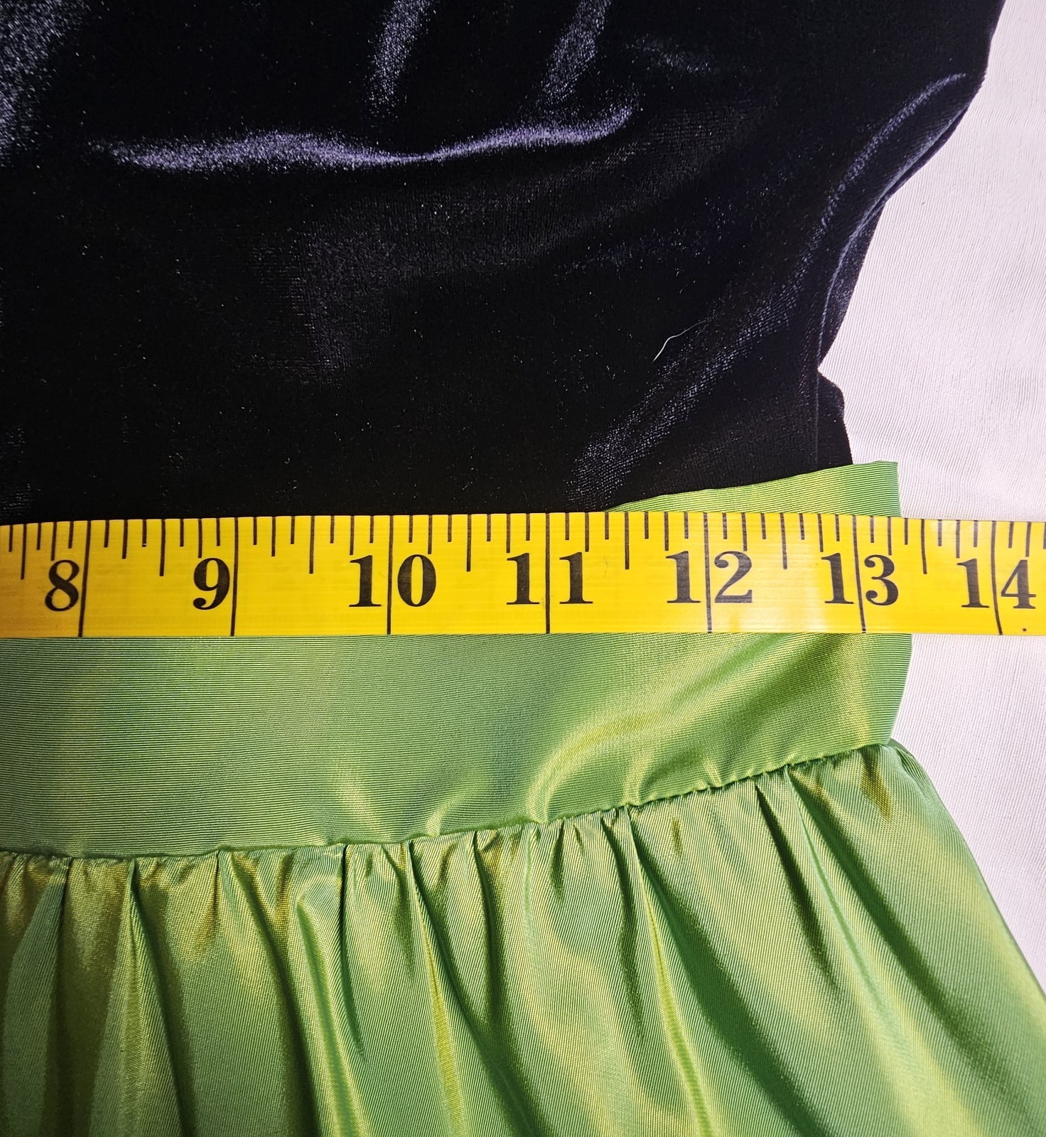 Vintage 80s Black Velvet Bodice & Iridescent Green Taffeta Skirt Gown ~ Vibrant!