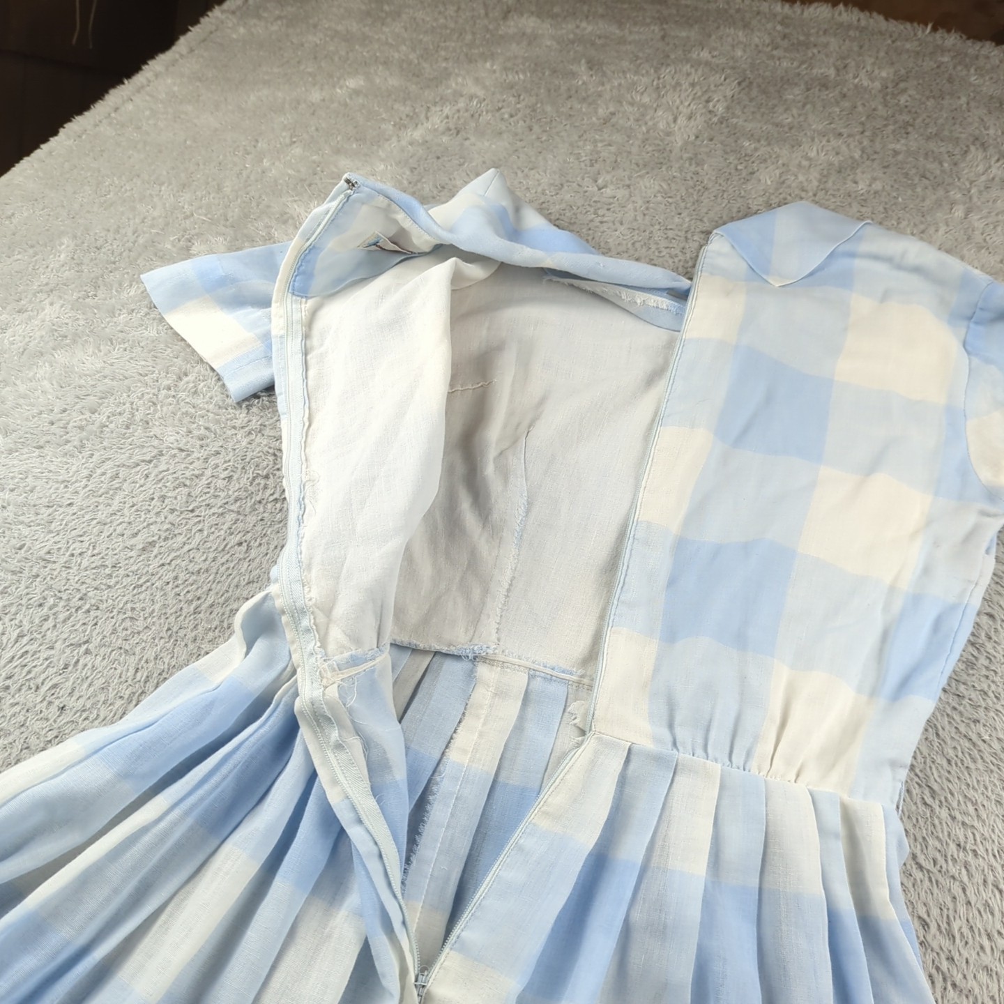 Vintage Jeanne Durrell Dallas Dress Womens Blue White Prairie Pleated Modest