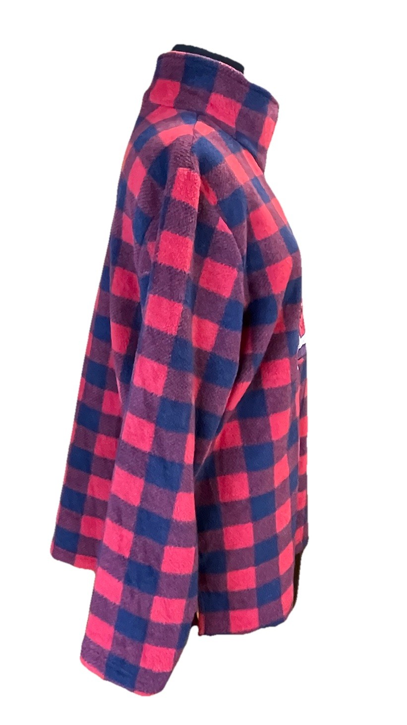 Quacker Factory Buffalo Plaid Fleece Quarter Zip Pullover Bird Embroidered M VTG