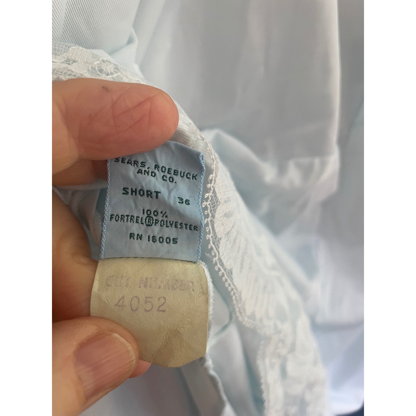 Vintage Sears Slip Dress Hand Dyed Blue Lace Trim Size 36