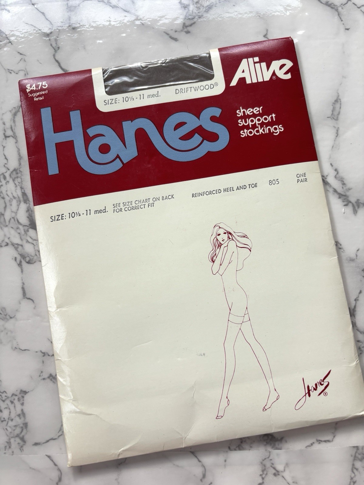 1PR VINTAGE HANES ALIVE RHT SUPPORT SHEER NYLON STOCKINGS 10 1/2-11 Driftwood
