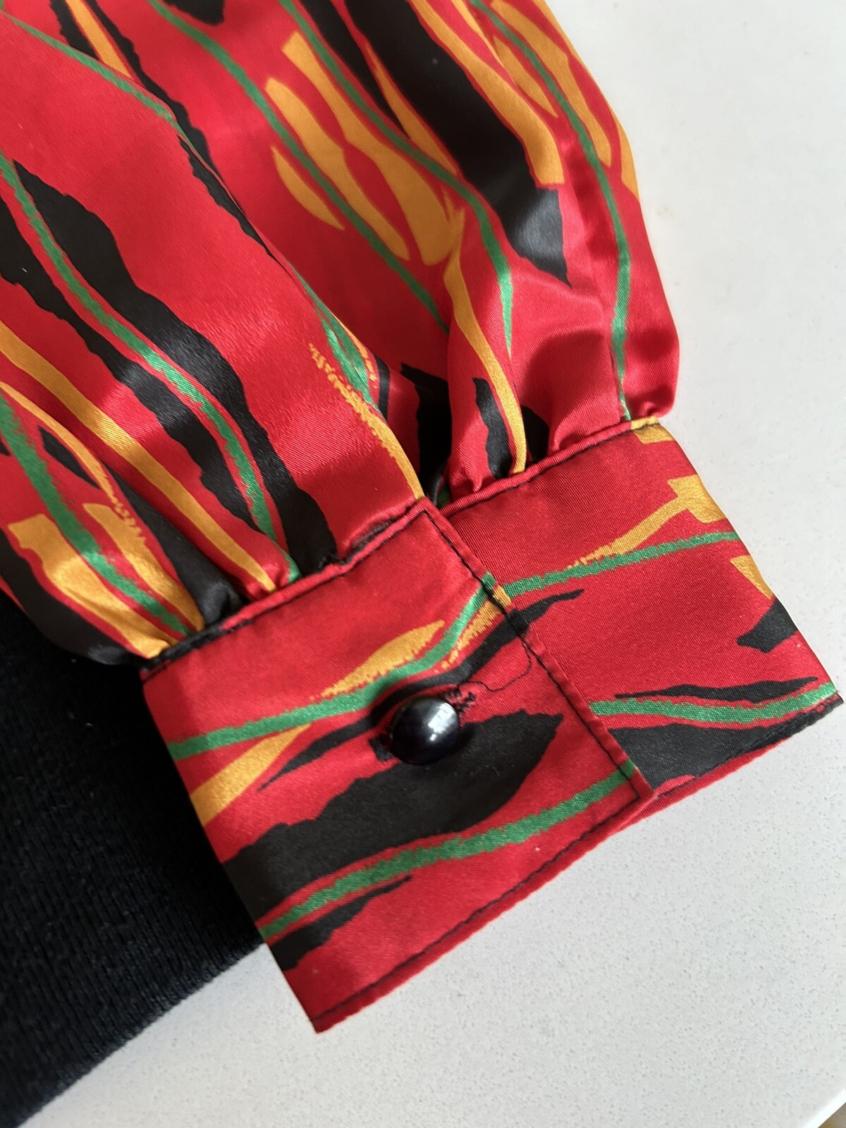 Vintage Susan Hutton 70s Vibe Blouse Red, Yellow And Black Lines Size 10