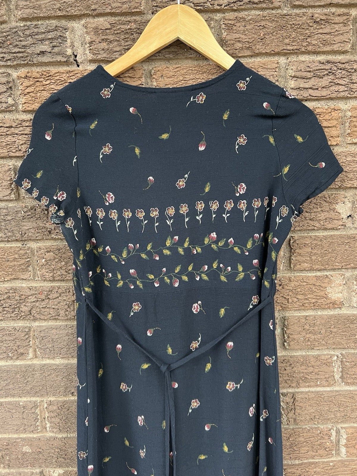 Vintage 90s Grunge Black Floral Midi Dress Size Xsmall USA Made Whimsigoth Goth