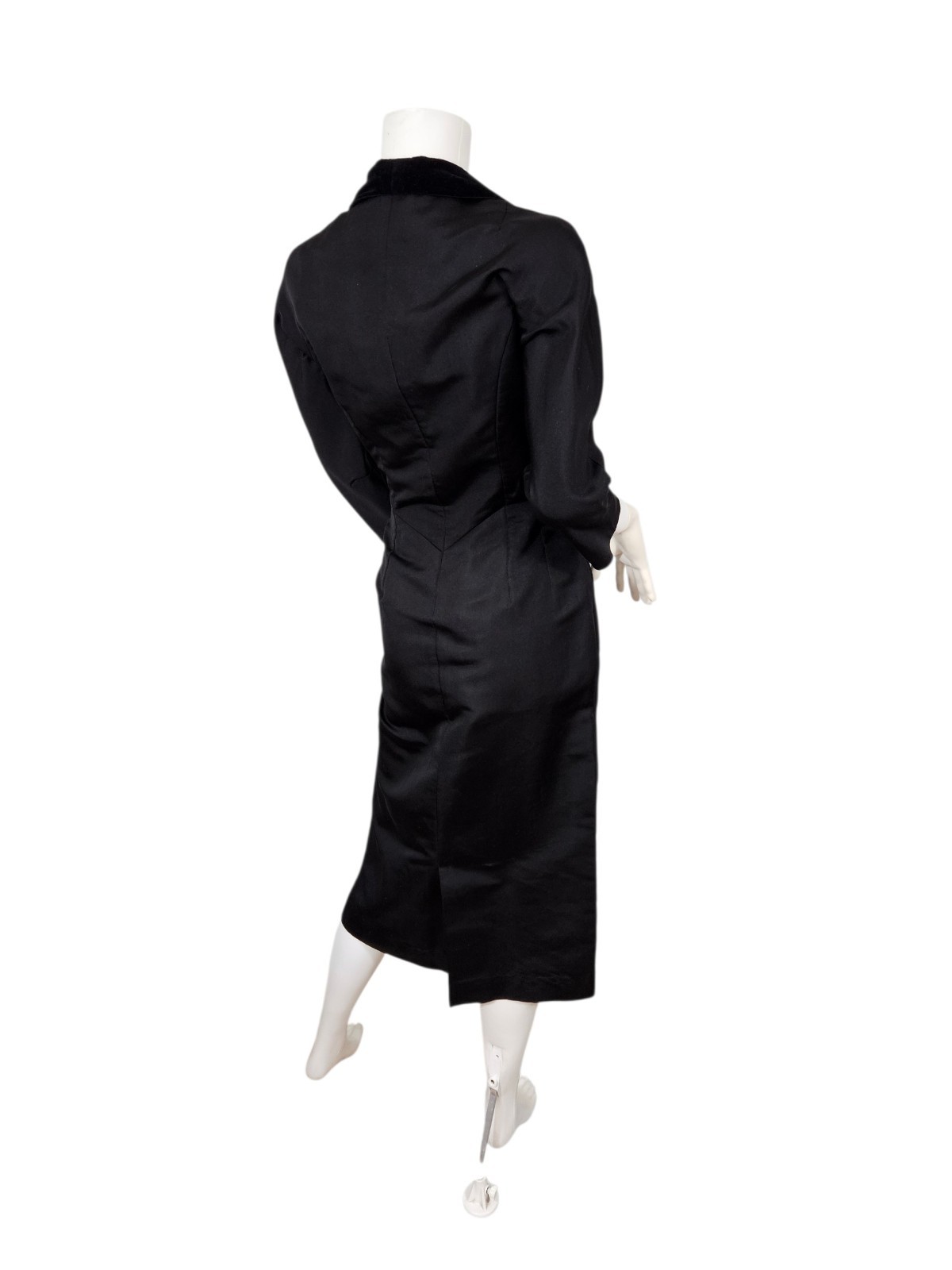 VTG 1950s Black Rayon Faille Hourglass Wiggle Dress Med